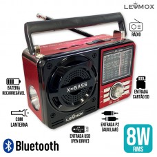 Caixa de Som Bluetooth Retrô LES-1088A Lehmox - Vermelha